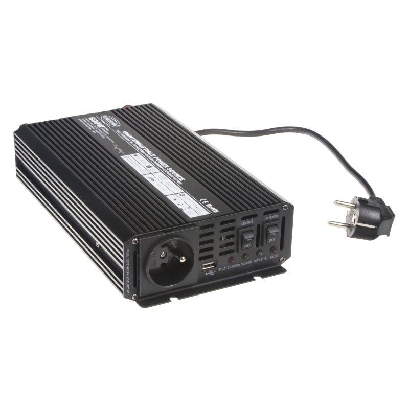 CARCLEVER Měnič napětí UPS 600W 12/230V + nabíječka 12V/10A (35904)