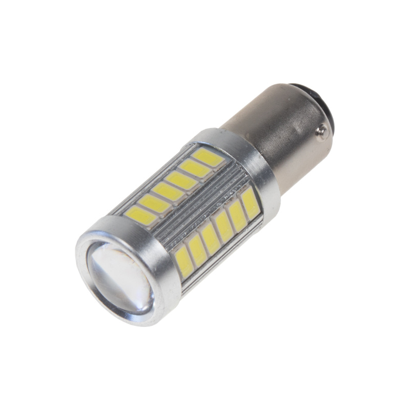 x  doprodej LED BAY15d (dvouvlákno) bílá, 12-24V, 33LED/5730SMD s čočkou (95157)