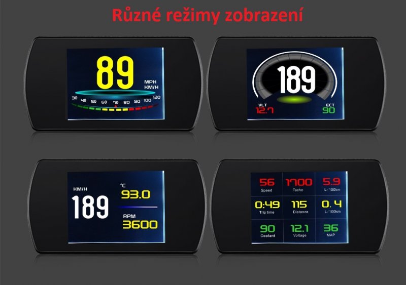 CARCLEVER Palubní DISPLEJ 3 LCD, OBDII, FULL (se162)