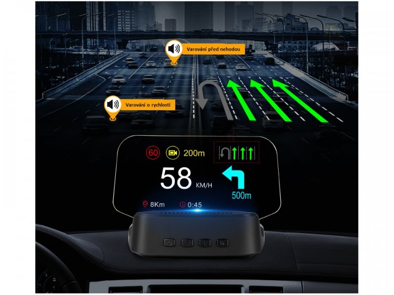 CARCLEVER HEAD UP DISPLEJ 4 / TFT LCD, OBDII + GPS + navigační, reflexní deska (se153nav)