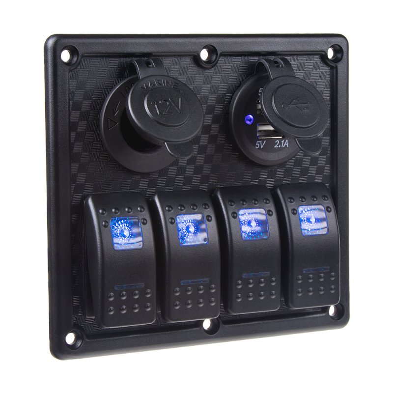 Panel s 4x spínači Rocker, CL + USB zásuvka, 12/24V (47151)