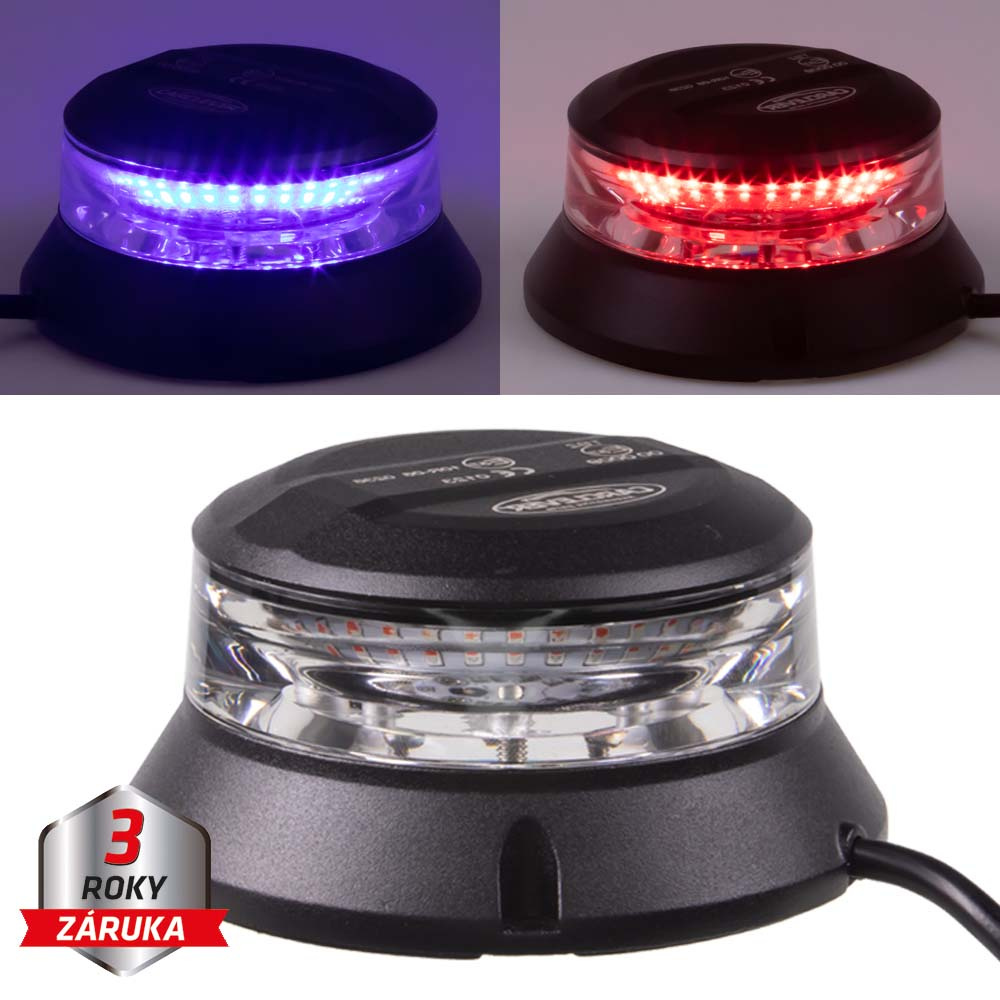 CARCLEVER Robustní modro-červený LED maják, černý hliník, 36W, ECE R10 (wl401dualBR)