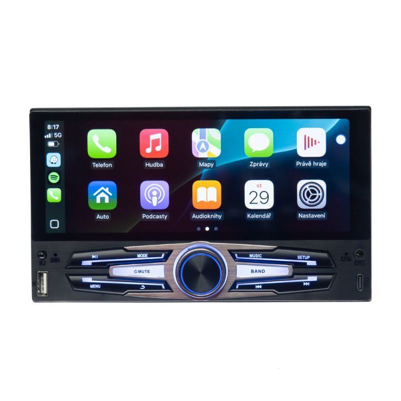 CARCLEVER 1DIN autorádio s 6,8 LCD/3x USB/Bluetooth/CarPlay/AndroidAuto/Mirrorlink (scc251cabt) NOVINKA