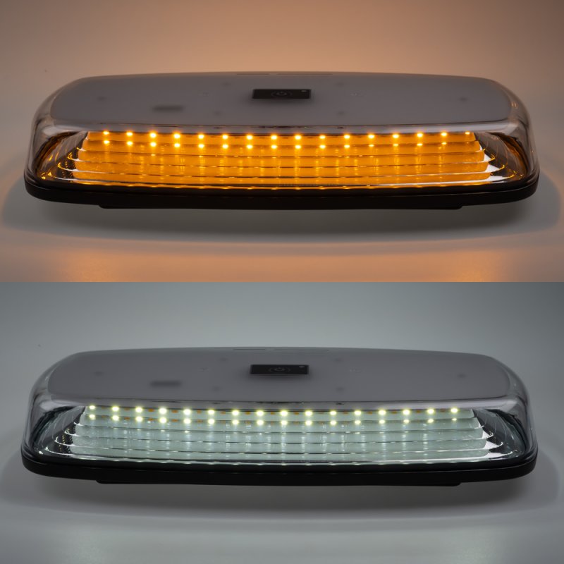 AKU LED rampa oranžová+bílá, 84LEDx0,5W, magnet, 12-24V, 304mm, ECE R65 R10 (sre2-bat12BAW)