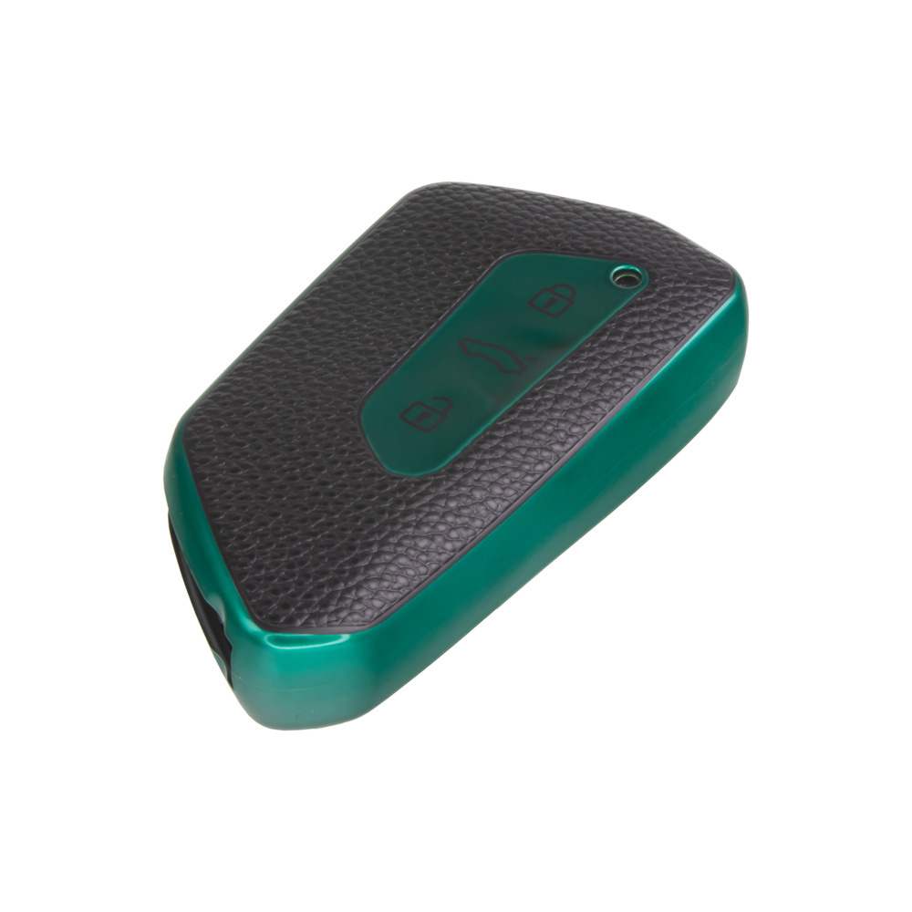 TPU obal pro klíč Škoda, VW, Seat, zelený-kůže (484VW127LG)
