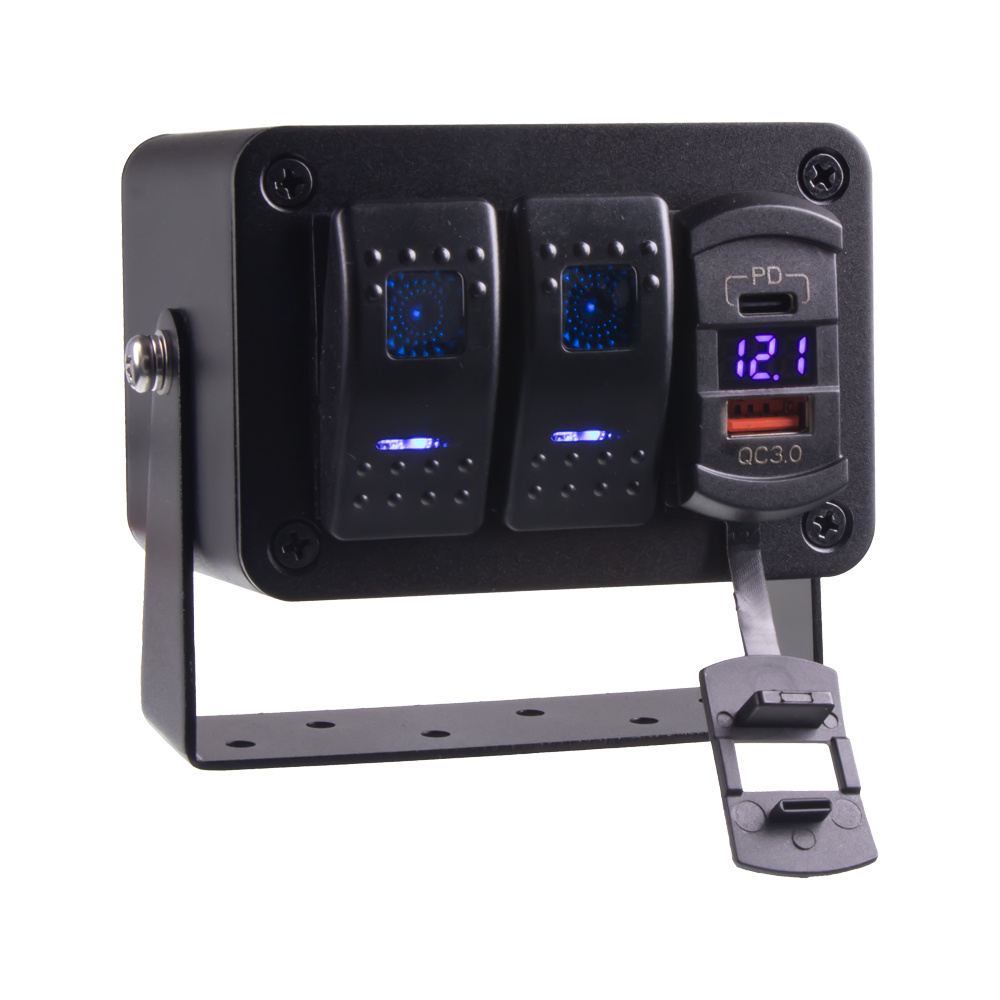 Panel s 2x spínači Rocker, voltmetr +  USB/USB-C zásuvka, 12/24V (47173)