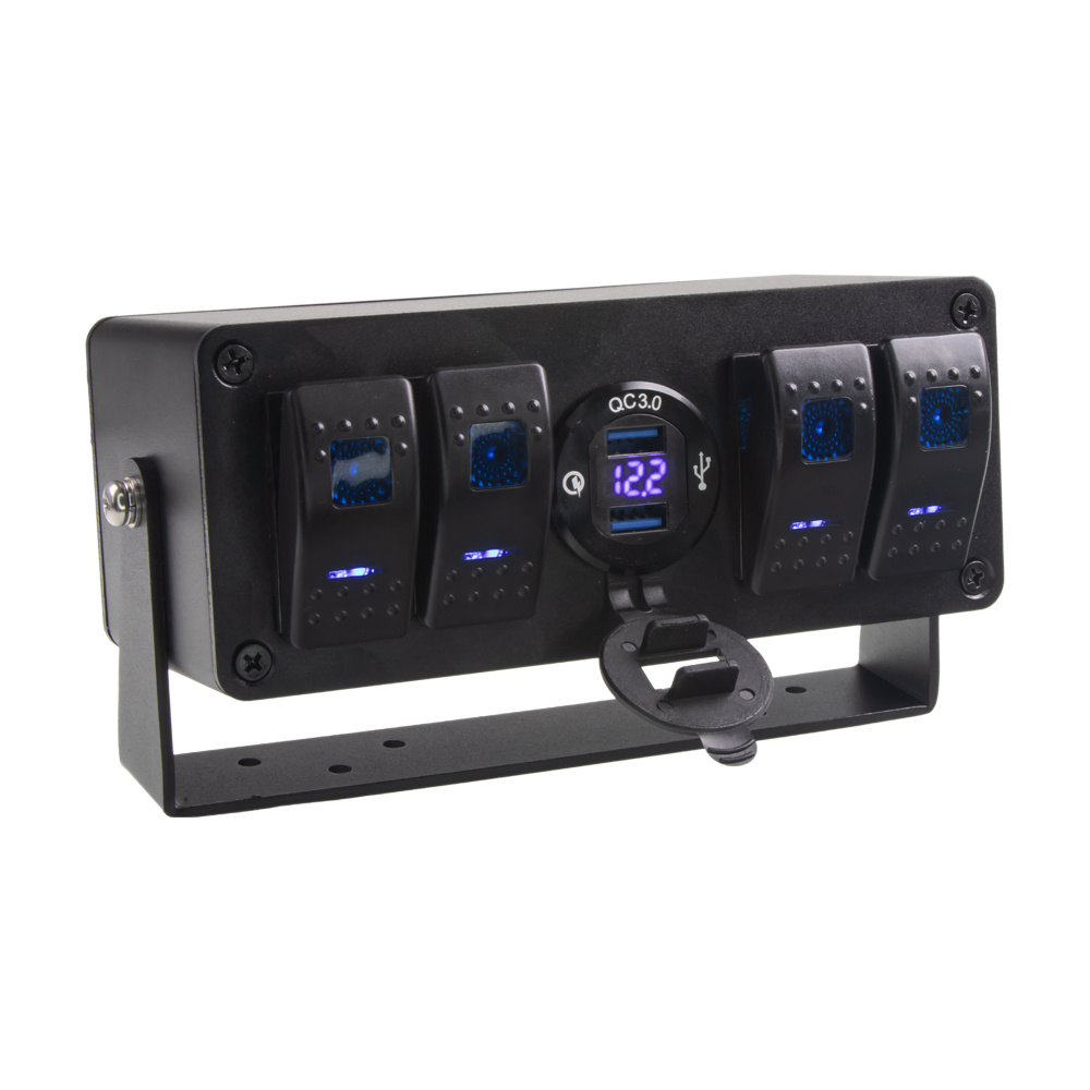 Panel s 4x spínači Rocker, voltmetr +  2x USB zásuvka, 12/24V (47176)